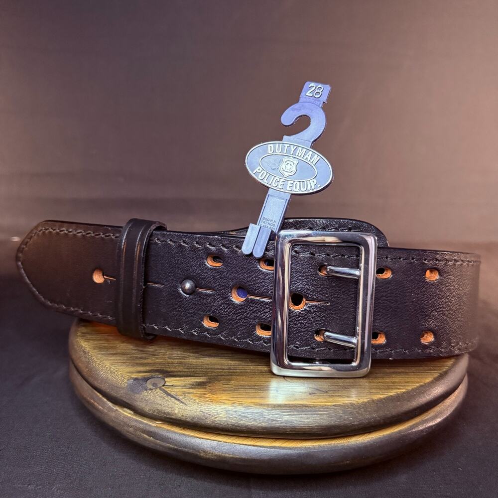 Dutyman Sam Browne Duty Belt Size 28" Black Plain Leather Nickel 2.25" Wide 1011